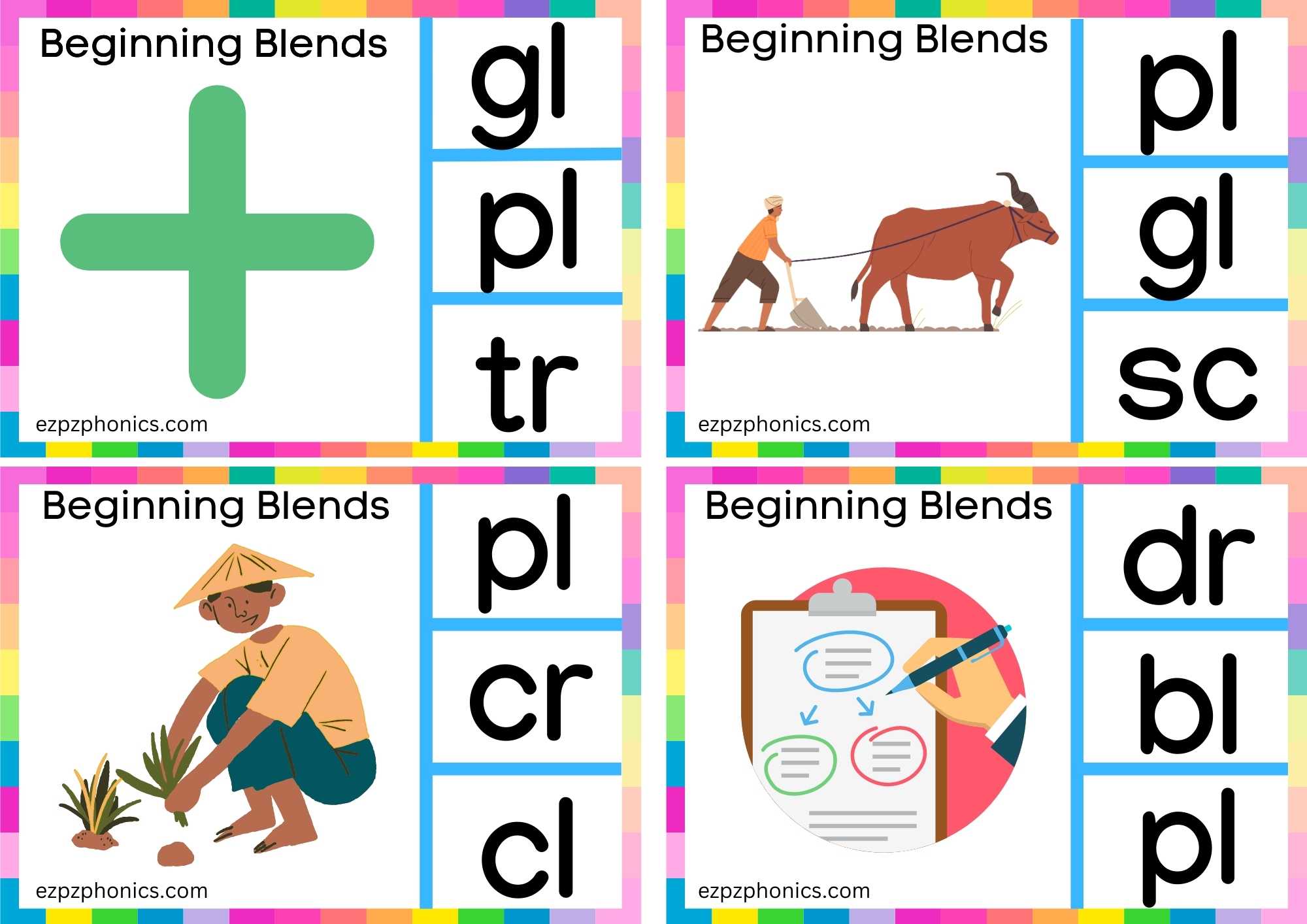 PL Beginning Blends Clip Cards Look At The Images And Clip The Correct Letters Set 2